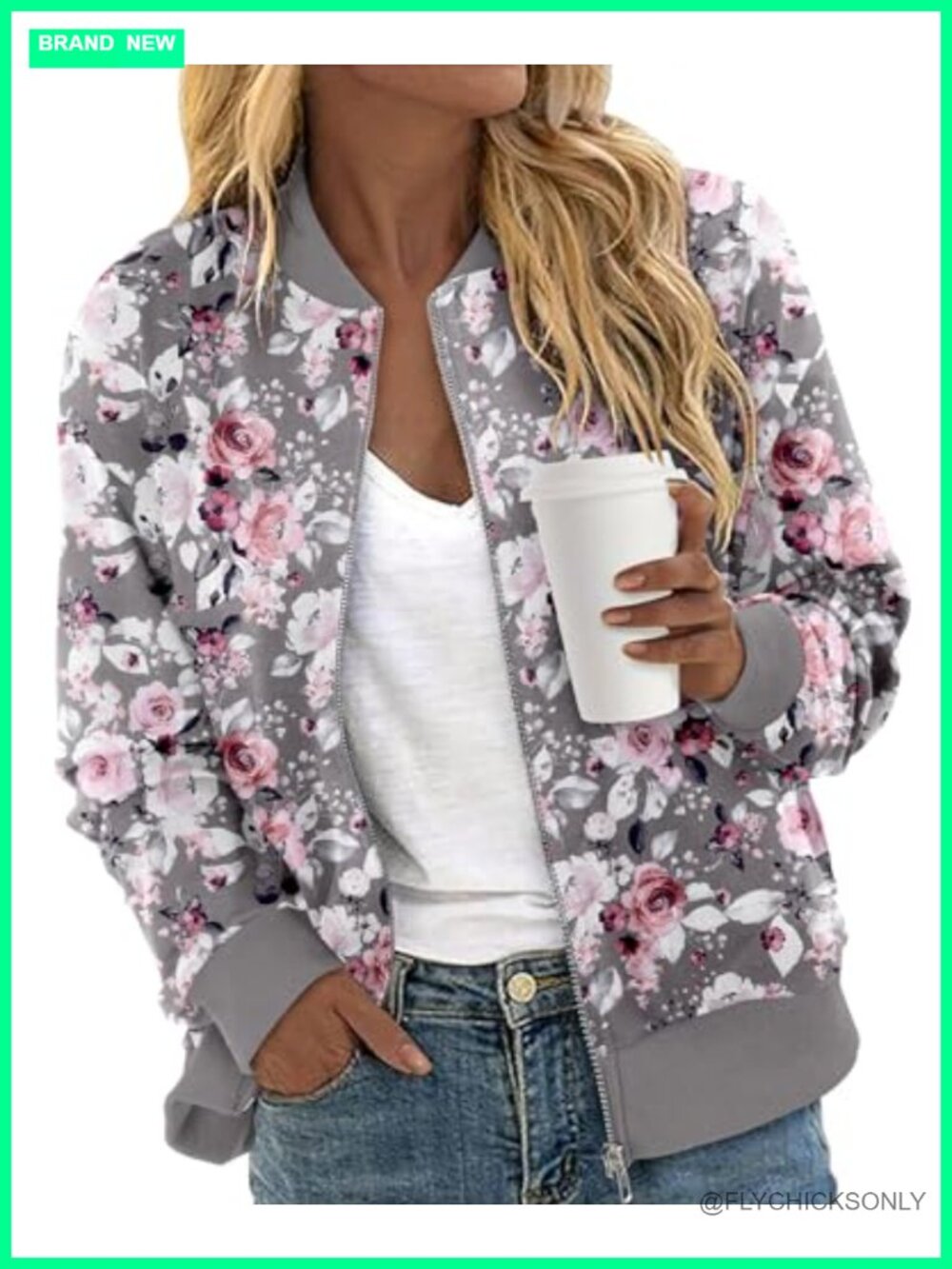 Zip Up Bomber Jacket Long Sleeve Sweatshirt Casual Windbreaker with Pockets